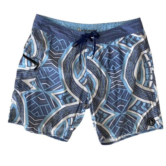 Volcom Blue and White Flat Front Board Shorts - Size 34 - Picture 1 of 5